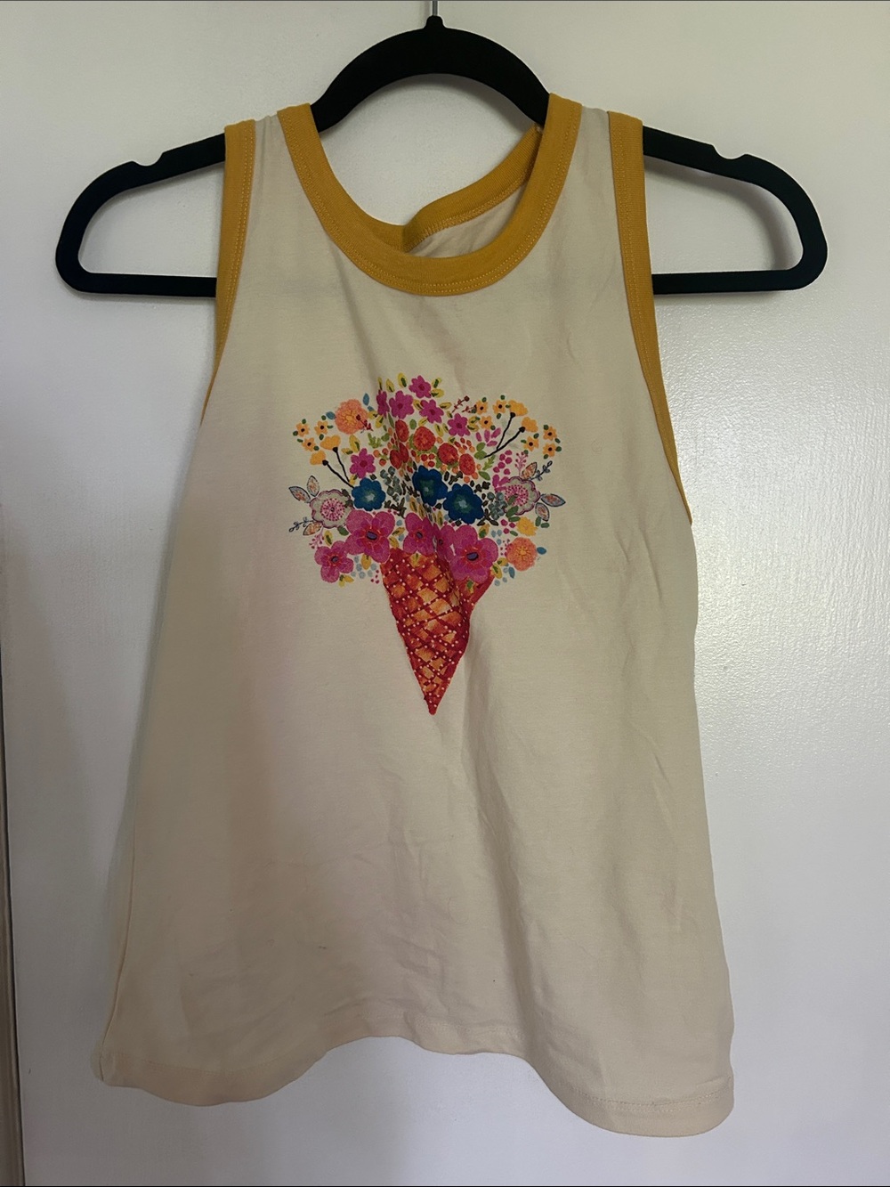 NATURAL LIFE Cream Tank with Mustard Trim and Floral Cone Graphic